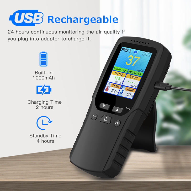 9 in 1 Air Quality Monitor Indoor Outdoor PM2.5, PM1.0, PM10, HCHO, Detector Tester Temperature and Humidity Sensor. 