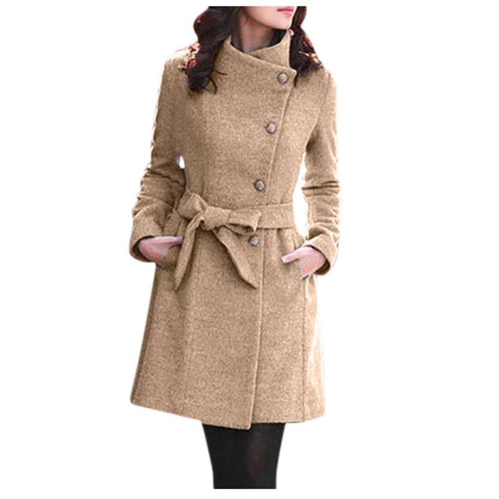 Winter Womens Winter Lapel Wool Coat Trench Jacket Long Sleeve Overcoat  Outwear