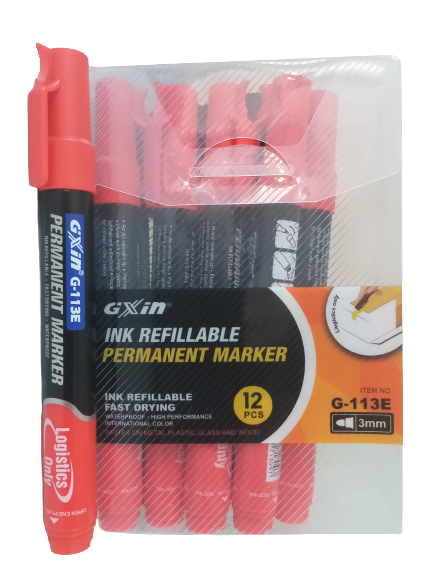 12 Pcs GXin G-113E Red Color Ink Refillable Permanent Marker