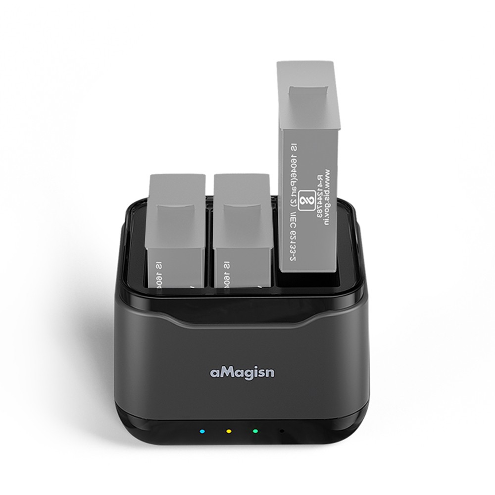 aMagisn AC21 Battery Charger with 3 Battery Channels Charging Box with USB Port and 2 Card Slots Compatible with Insta 360 Ace Pro/Ace. 