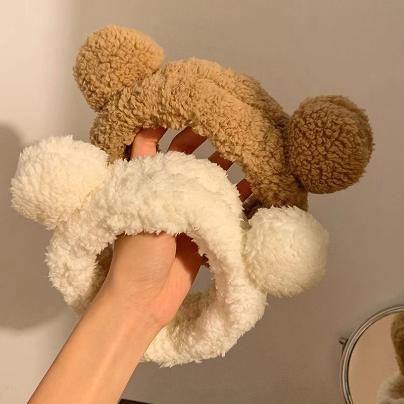 Velvet Animal Bear Ears Wash Face Headwear Furry Headband Cute Elastic Fullhouse