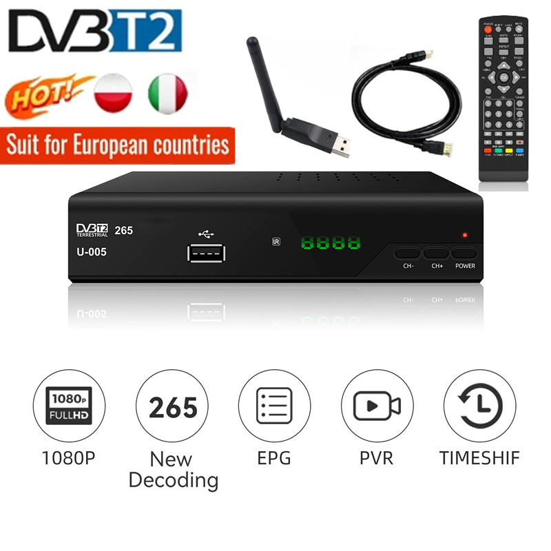 2024 Spain TDT Decoder DVB-T T2 H.265 HEVC FTA Full HD Ground Digital TV Tuner 1080P Terrestrial TV Receiver For EU Country