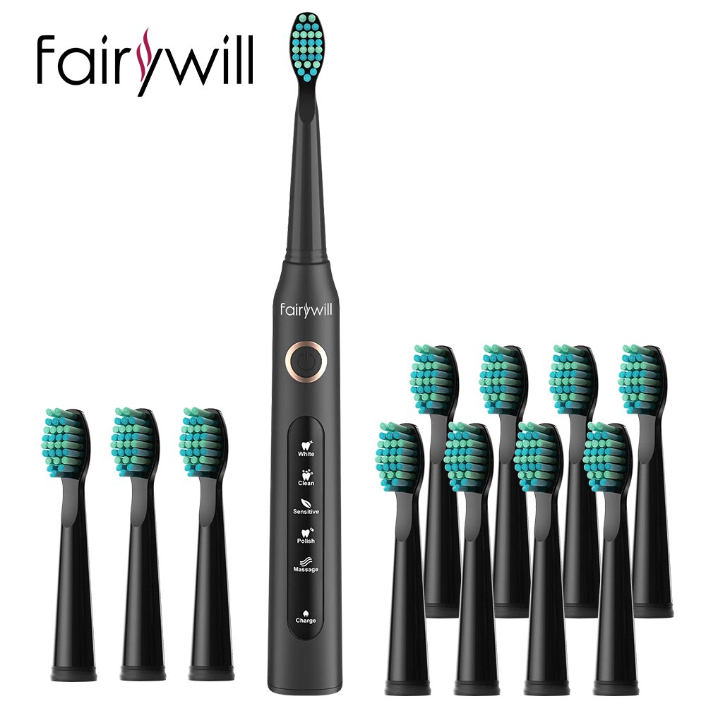 Fairywill FW507 Sonic Electric Toothbrushes for Adults Kids 5 Modes Smart Timer Rechargeable 8 Super Whitening Toothbrush Heads. 