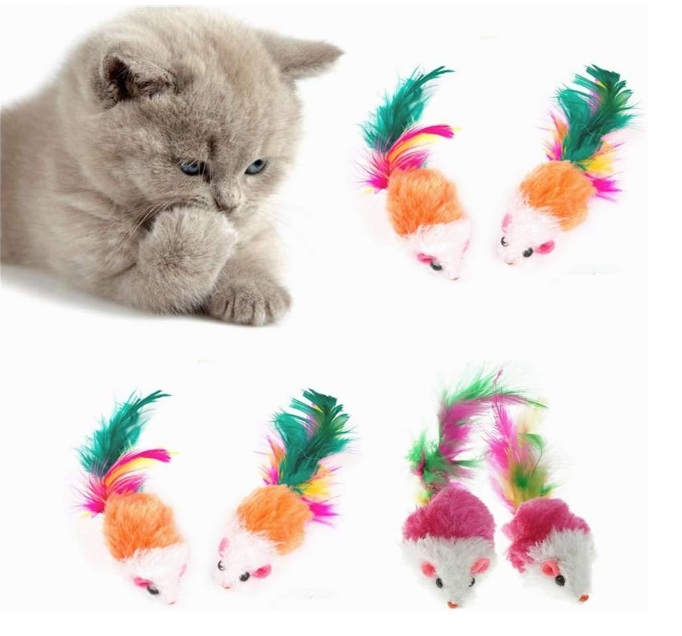 Colored feather tail mouse toy For Cat and Dog