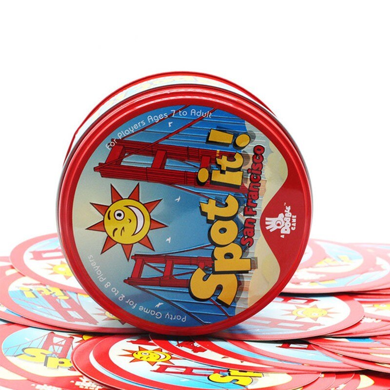 【happy one】The HP recognizes it Dobble Card table Dobbles board game Kids party board game Camping Metal Tin Box toy. 