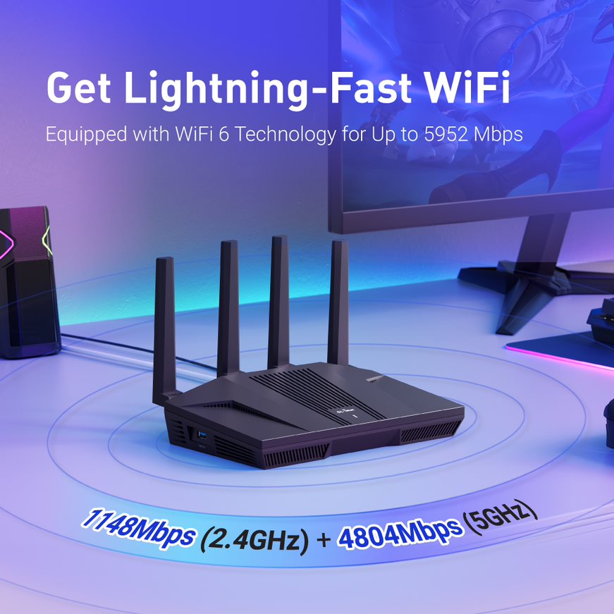 GL. Flint Flint 2 (GL-MT6000) ev ve ofis yönlendirici, 8-Stream Wi-Fi 6 teknolojisi,,, 2.5G Ethernet portları, ebeveyn kontrolü. 
