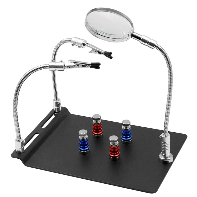 PCB Magnetic Fixing Clip PCB HOLDER Circuit Holder 3rd Hand Soldering Stand Third Hand 4Pcs Fixing Clips 2Pcs Flexible Arm 1Pcs Magnifying Glass Helping Hand Repair Tools. 