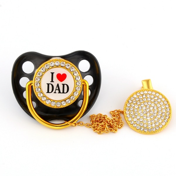【happy one】Luxury Baby Bling Bling Pacifiers Orthodontic Nipple Soother Baby Pacifier Clip I Love Dad Pacifiers. 