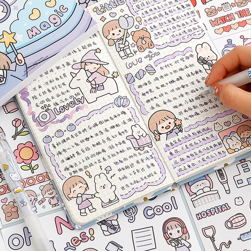 50 Sheets Cute Cartoon Patterns Washi Stickers Handbook Student Decorative DIY Material Stickers Book. 