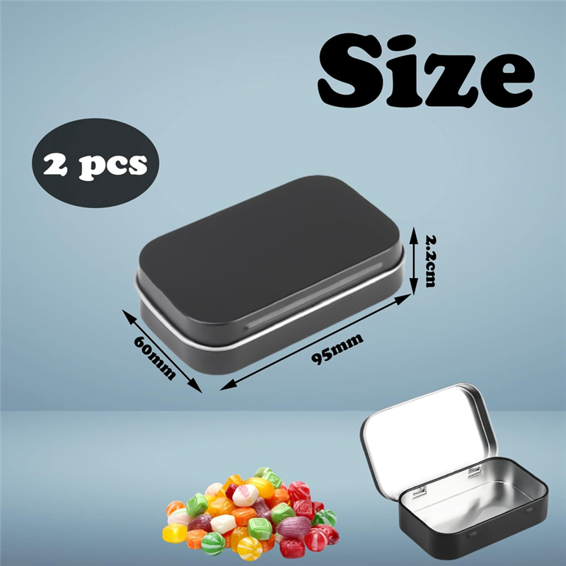 2 PCS Small Storage Box with Lid Rectangular Small Tin Boxes Metal Box with Lid Small Tin Box for Home Storage Easy to Use Black. 