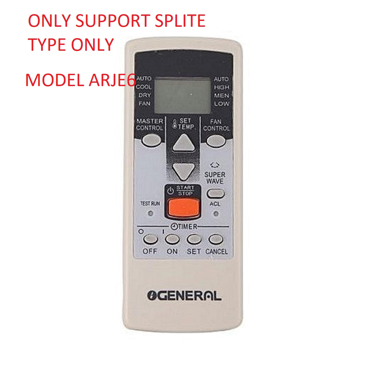 Remote Controller for General Split Type Air Conditioner Model AR-JE6