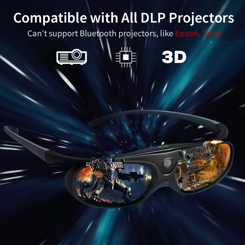 BOBLOV Active Shutter 3D Glasses DLP-Link USB Blue Compatible BenQ W1070 W700 Dell Projector 3D Glasses for Projector DLP. 