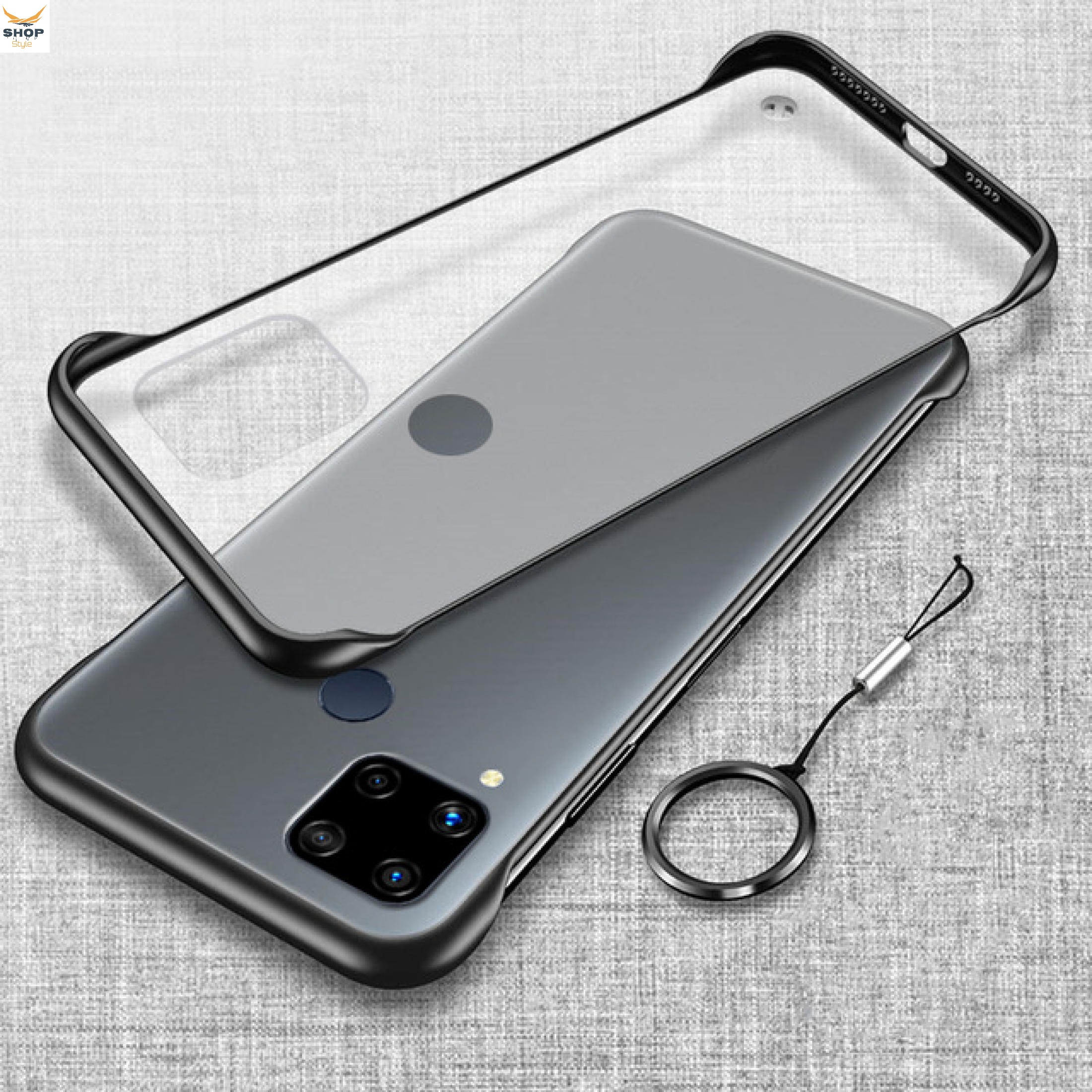 Realme C25 / Realme C25s - Frameless Slim Translucent Matte Texture Design Hard PC Back Cover Shock Bumper Corners with Free Metal Ring ...