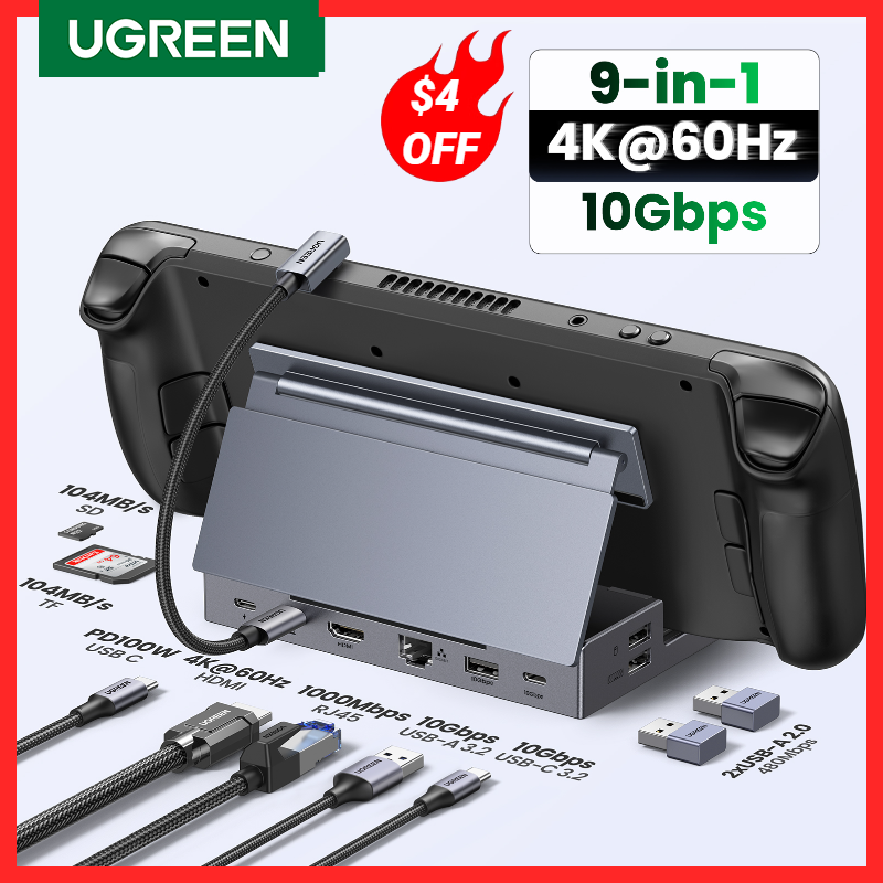 UGREEN Steam Deck Dock 4K60Hz 9 Ports RJ45 PD100W USB C HUB Compatible with Steam Deck ROG Ally LEGION Go iPhone 15 Pro/Pro Max