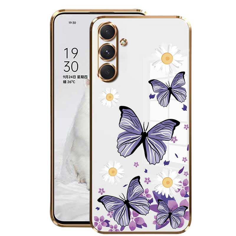 Samsung Galaxy M54 M14 5G M52 M23 M53 M33 5G M13 M31 Little Daisy Luxury Butterfly Flower Casing Square Edges Plating Back TPU Soft Case with Lanyard Cover. 