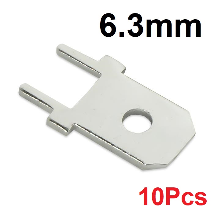 10Pcs- 6.3mm Metal Vertical Male Insulated Crimp Spade PCB Block Mount Disconnect Terminal Soldering Fasten Connector Inserts Plug Cables 2 Legs Welding. 