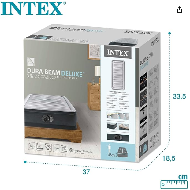 New Intex Dura-Beam Deluxe Series Comfort Plush Twin Airbed With Fiber-Tech Technology - 67766