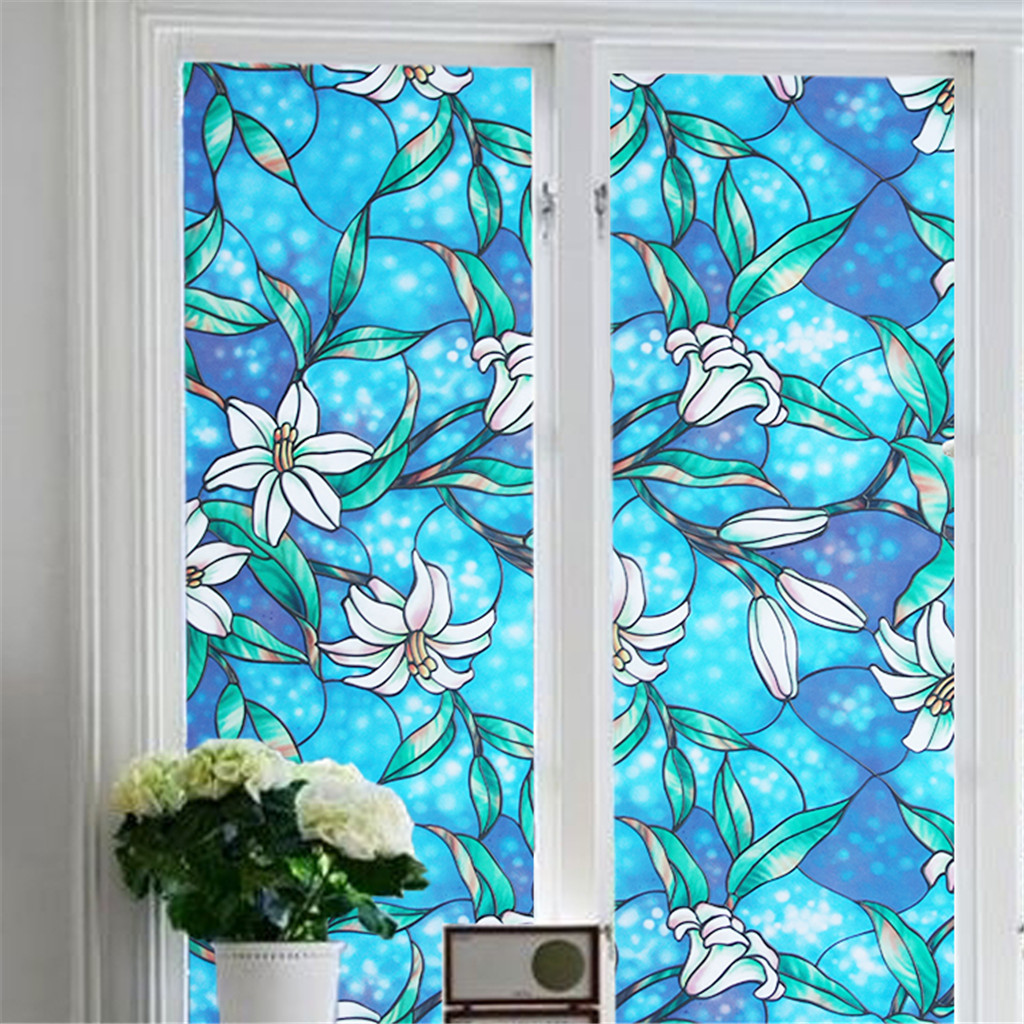 PVC Lily Static Window Film No glue removable Stained Glass Decal