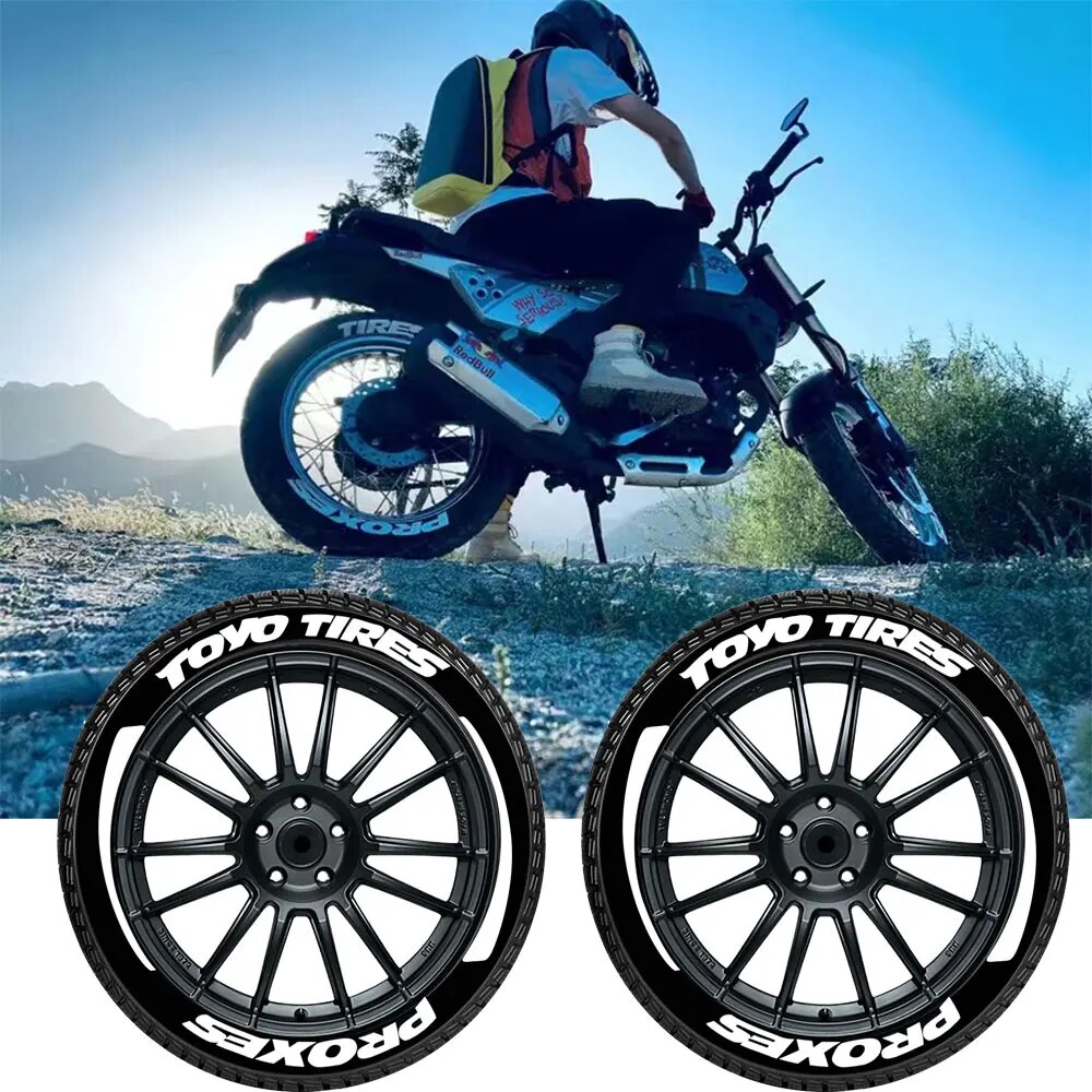 TOYO TIRES 3D Motorcycle Wheel Rubber Conjoined Lettering Decals for MT03 MT07 MT09 YZF R1 R3 R6 R15 FZ07 R1m FZ6 Raptor WR450F