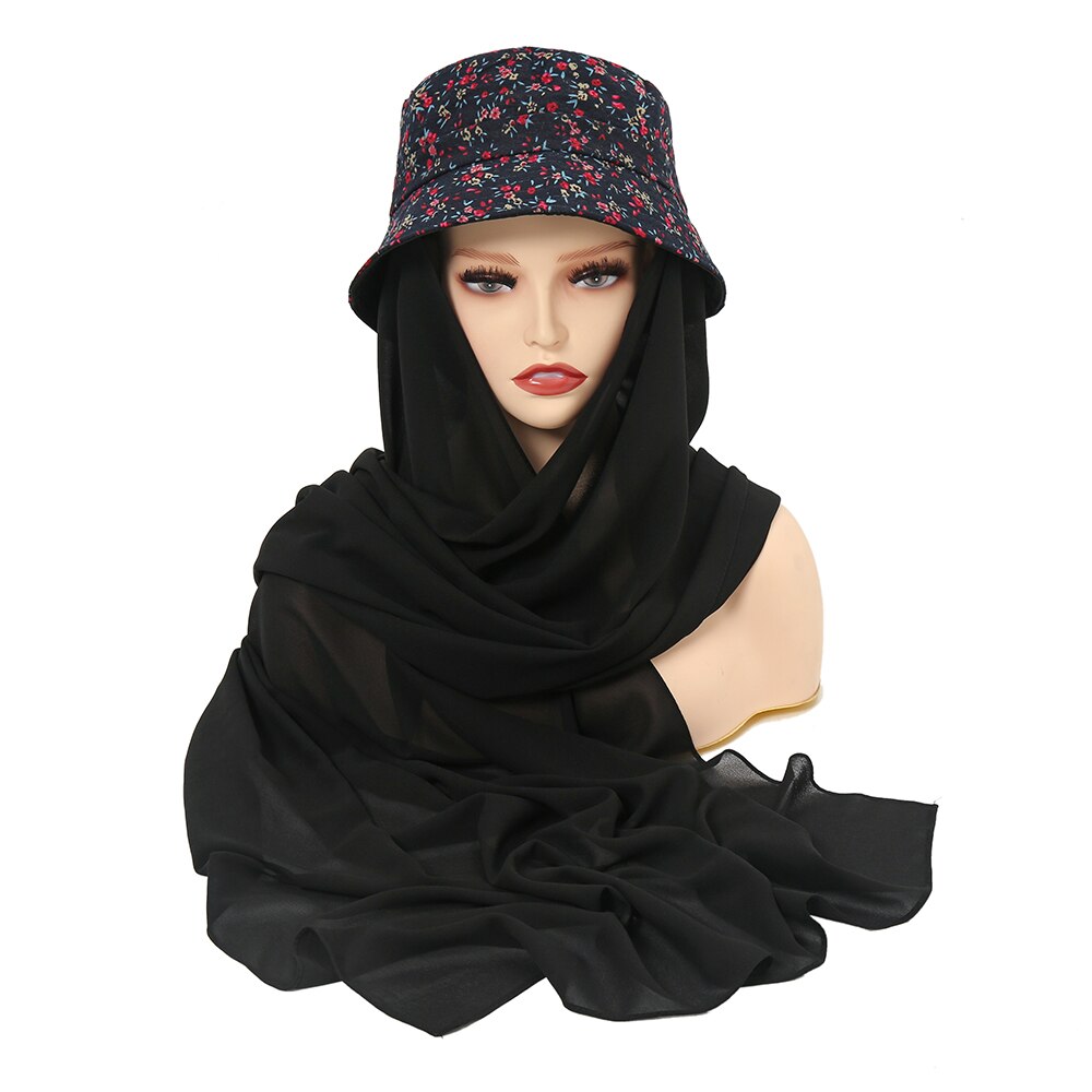 New Muslim Women Bucket Hat With Chiffon Hijabs Summer Sports Cap