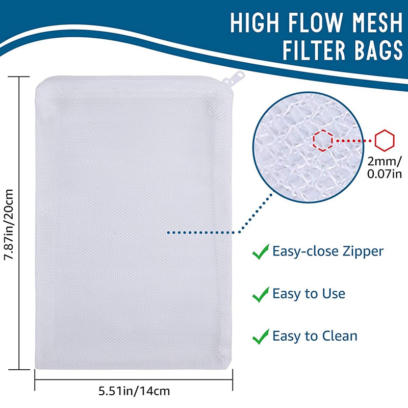 16 PCS Aquarium Mesh Media Filter Bags, Nylon Media Filter Mesh Bags with Zipper (for Particulate Carbon), Bio Balls.