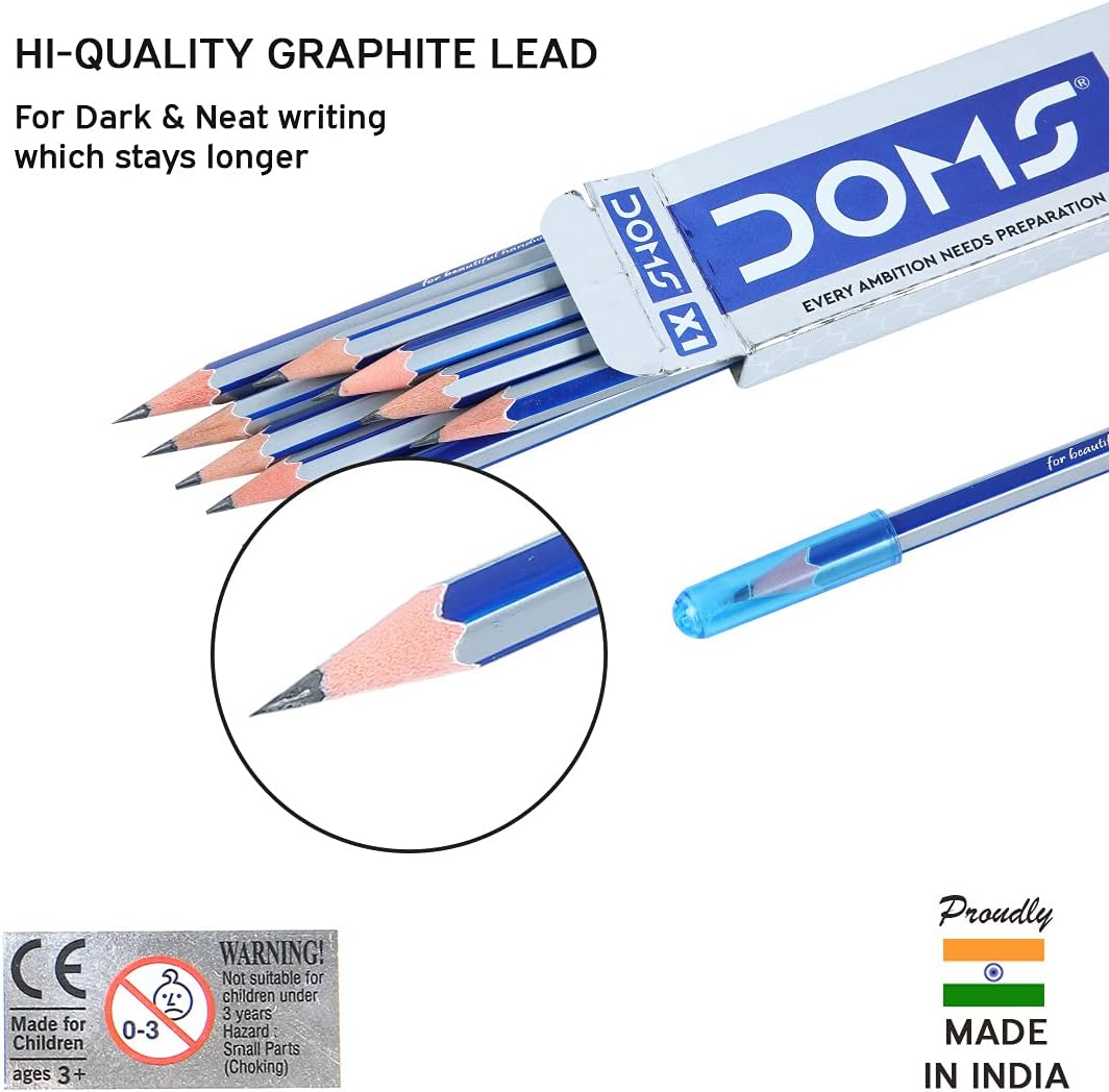 Doms X1, X-Tra Super Dark Pencils - 10pcs With Free 1 NEON HEX Eraser & 1 CRYSTEL Sharpener.. 