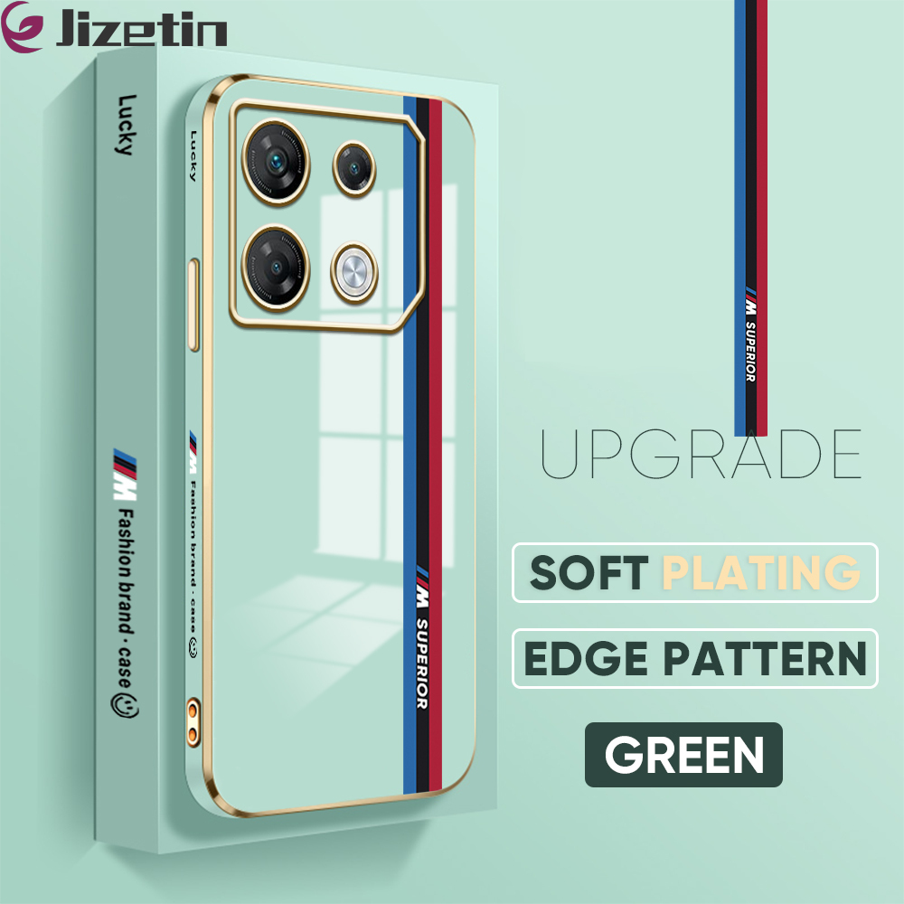 Jizetin (Free Lanyard) for Infinix GT 10 Pro Back Cover Car Track Luxury 6D Plating Case Side Pattern Soft Silicone Square Mobile Phone Cases