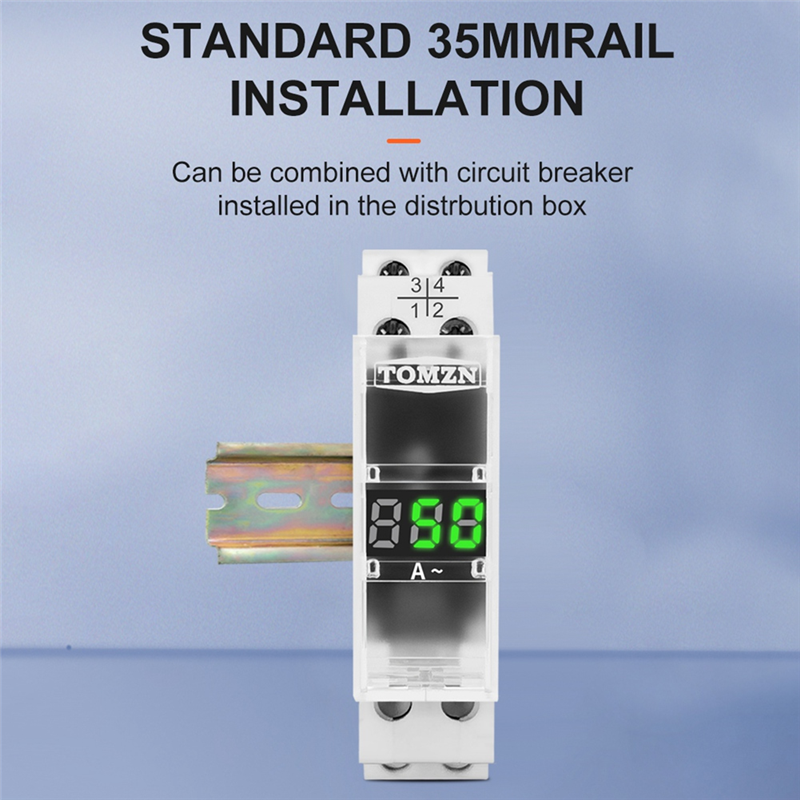 Din Rail Single Phase Ampere Meter Ac 40-500V Mini Modular Ammeter Gauge Indicator LED Digital Display, Not Transparent Easy to Use. 