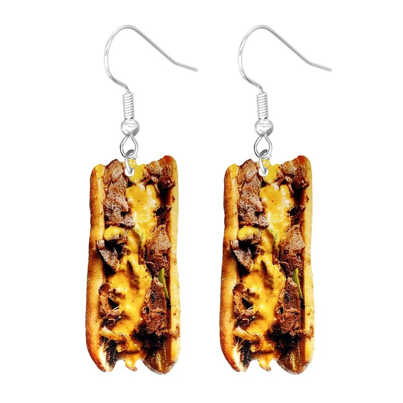 Food Earring 2D Handmade Cute Interesting Taco Corn Crunchy Burger Biscuits French Fries Ice Cream Cheese Cute. 