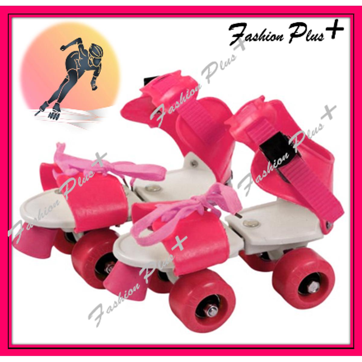 Adjustable Roller Skating Shoes Front Brakes Kids Skates- Pink