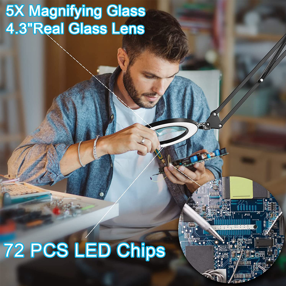 5X Magnifying Glass with Light 2-in-1 LED Lighted Magnifier 3 Color Modes Stepless Dimmable Hands Free Magnifying Desk Lamp. 