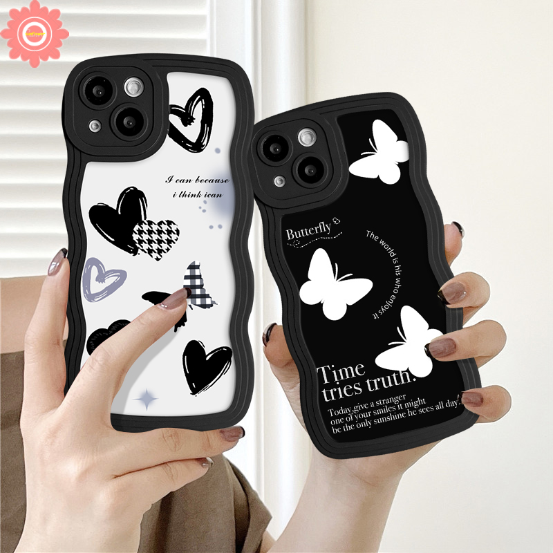 Retro Butterfly Case for VIVO Y17 Y20 Y11 Y15S Y20S Y21 Y33S Y91 Y91C Y35 Y16 Y30 Y02 Y50 Y01 Y75 Y22 Y55 Y02S Y93 Y95 Y12 Y15 Y12S Y20S Y12A Love Heart Black White Letter Cover. 