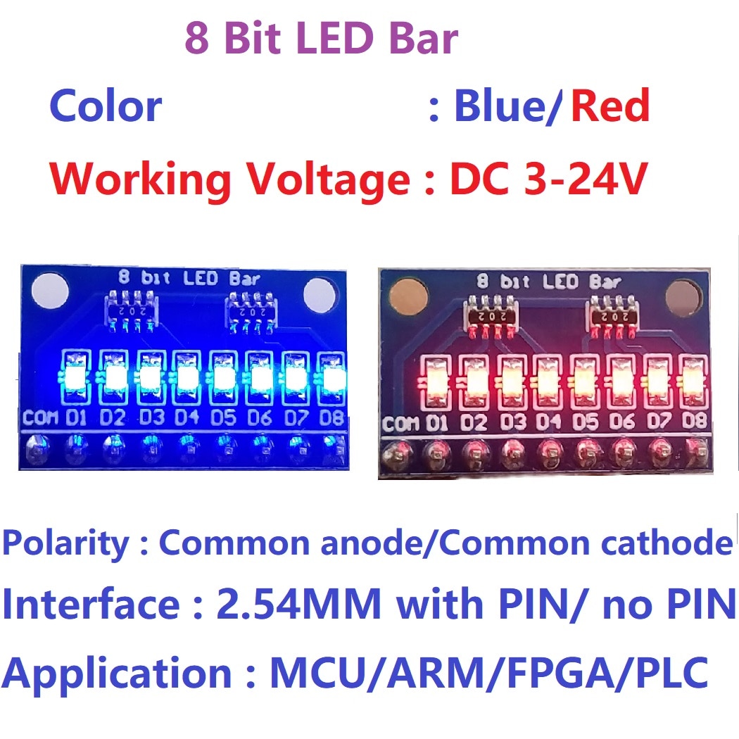 【happy one】5x 3.3V 5V 8 Bit Blue/Red LED indicator Module diy kit for Arduino NANO UNO raspberry pi 4. 