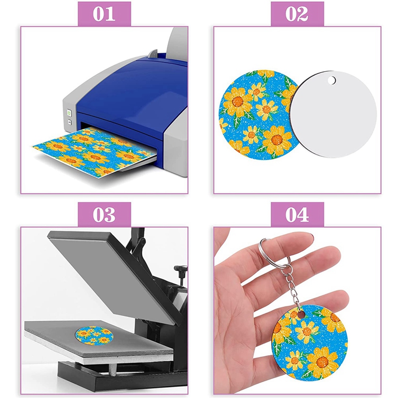 ZOROOM 240 Pieces Sublimation Blanks Keychain Set Round Key Rings Sublimation Ornament Blanks Heat Transfer Keychain Tassels. 