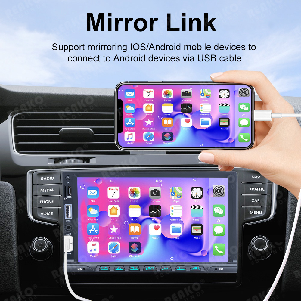 X-REAKO 1 Din Car Radio 7 HD Autoradio Multimedia MP5 Player Touch Screen MirrorLink Audio Stereo Bluetooth USB FM Type-C NoDVD. 
