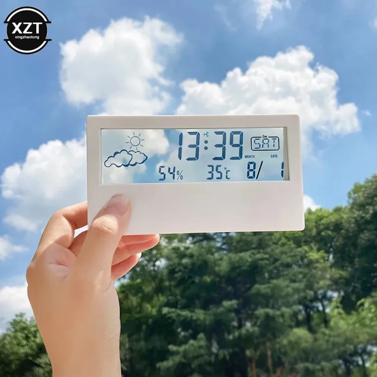 LCD Desktop Alarm Clock Transparent Calendar Weather and Digital Temperature and Humidity Display Home Appliance Smart Life-The Asia Express