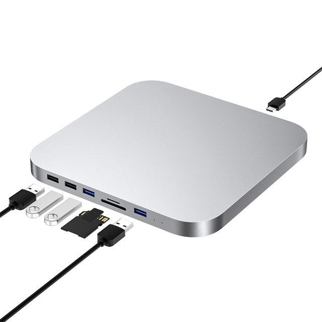 Colorii USB C Hub for Mac mini M1/M2 with HDD Enclosure 2.5 SATA NVME M.2 SSD HDD Case to USB C Gen 2 SD/TF docking station