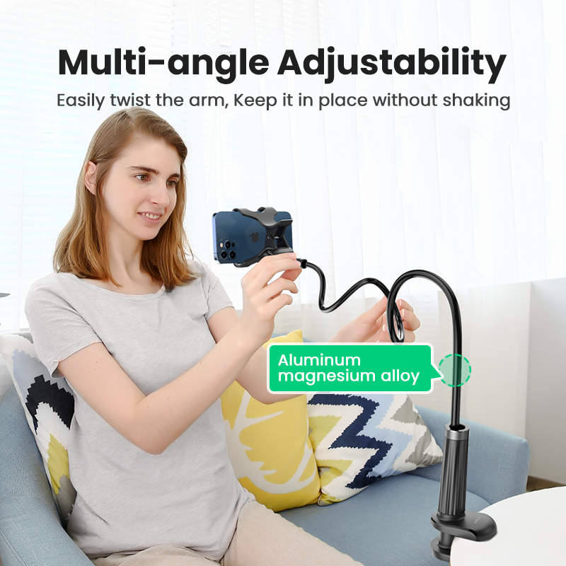 UGREEN Gooseneck Clip Phone Holder for Bed Desk Cell Phone Mount Flexible Lazy Long Ar-m Cla-mp Headboard Hand Free Overhead for iPhone Pro Max Samsung Galaxy Ultra. 