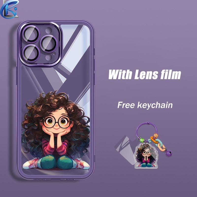 For Xiaomi poco x3 x5 f5 x4 m6 x6 c65 c61 m5 c31 m3 m4 m2 pro nfc gt 5G 4G Cute Cartoon Girl Pattern Mobile Phone Soft Shell with Lens Film keychain shockproof cases casing. 