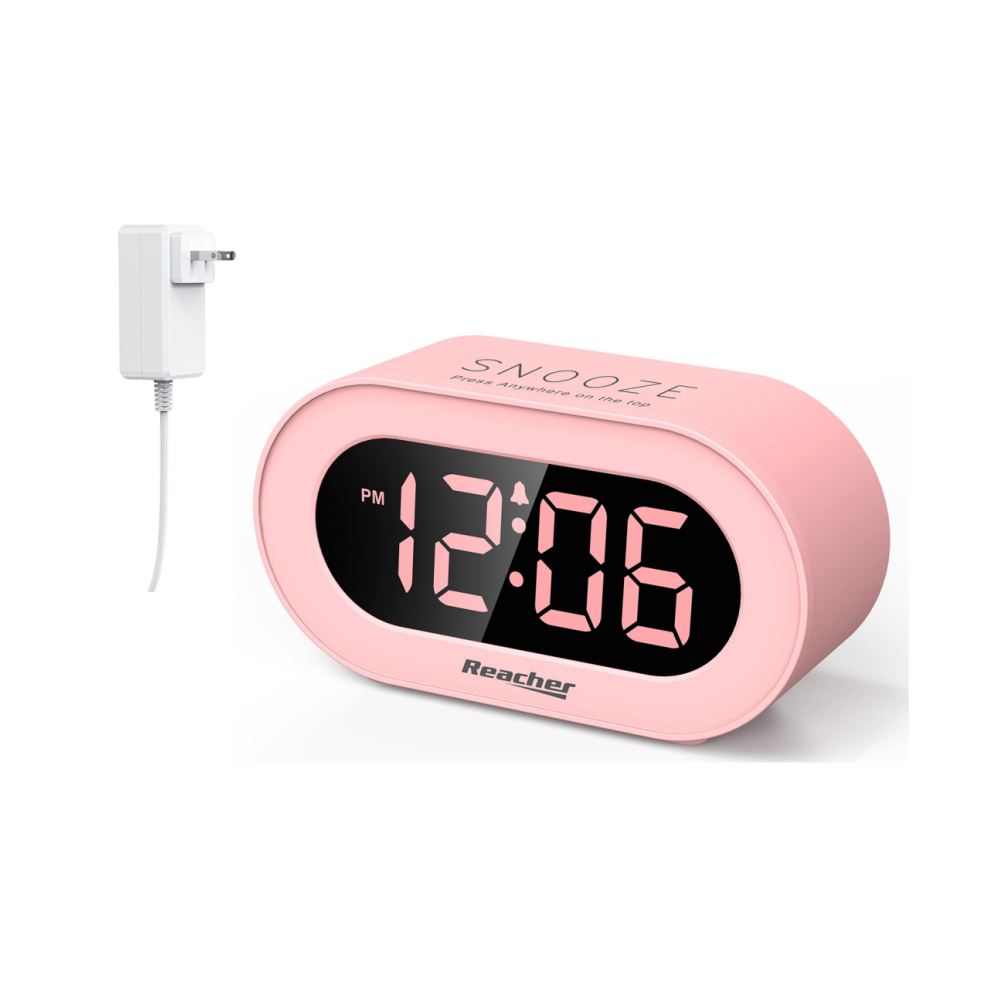 Pink alarm clock for girls for children's bedroom, dimmable digital LED display, powered by outlet, adjustable volume, easy to use, small size - American