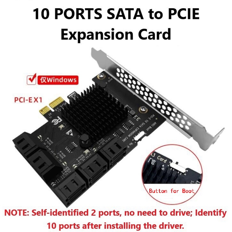 2X 10 Port SATA 3.0 to PCIe X1 Expansion Card PCI Express SATA Adapter SATA3 6G Converter with Heatsink for Windows. 