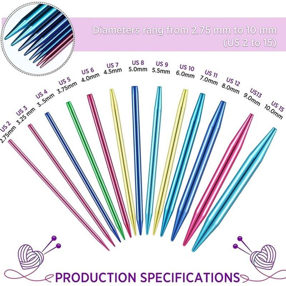 13 Sizes Aluminum Circular Knitting Needles Set Interchangeable Crochet Hooks. 