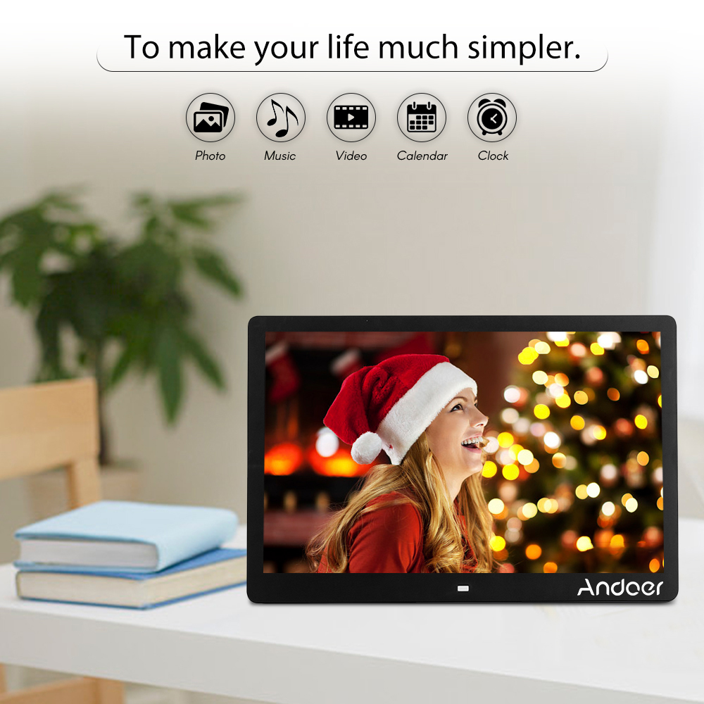 Andoer 17 LED Digital Photo Frame 1920*1080 Electronic Picture Frame MP3 MP4 Video Player Clock Calendar with Remote Control. 