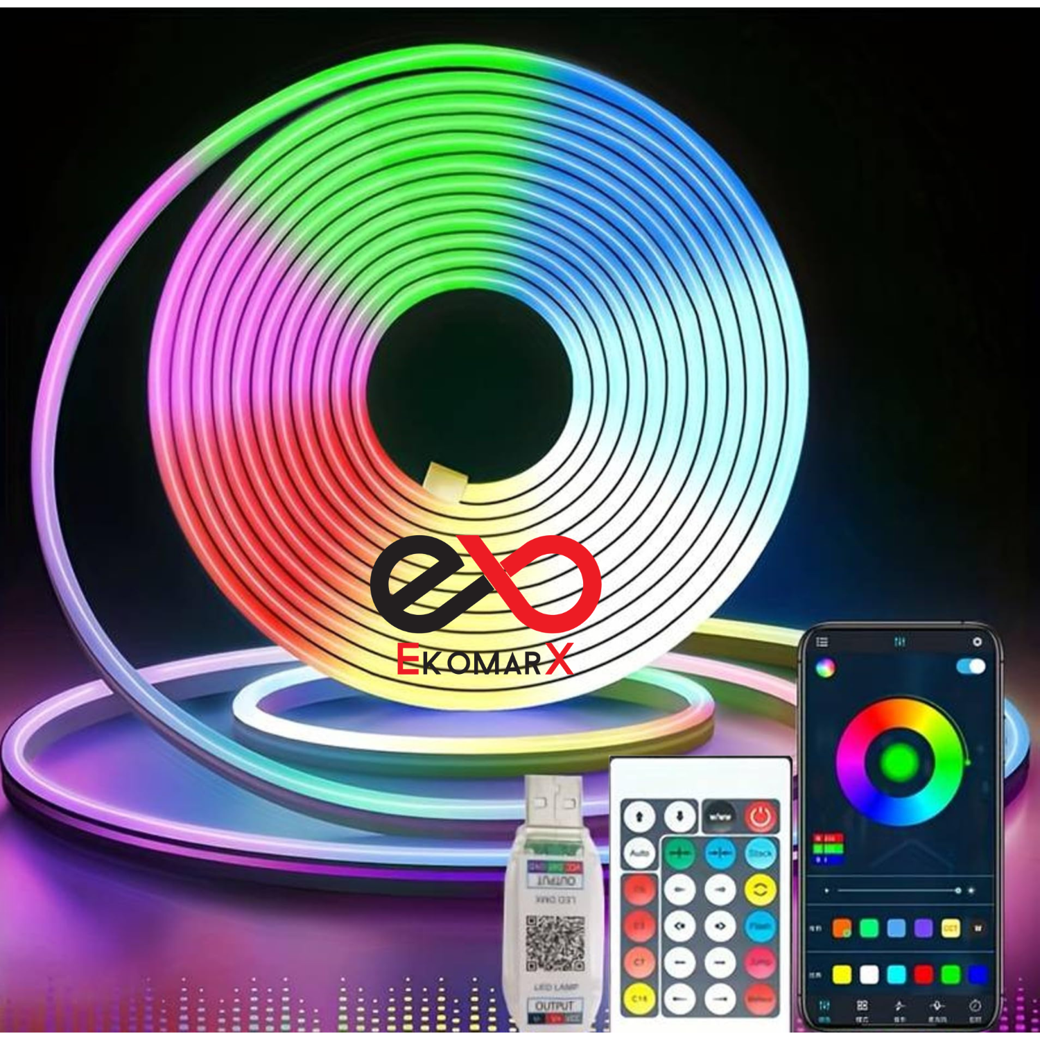 5V App Controlled RGBIC Neon Flexible  USB LED Strip Light 5M. 