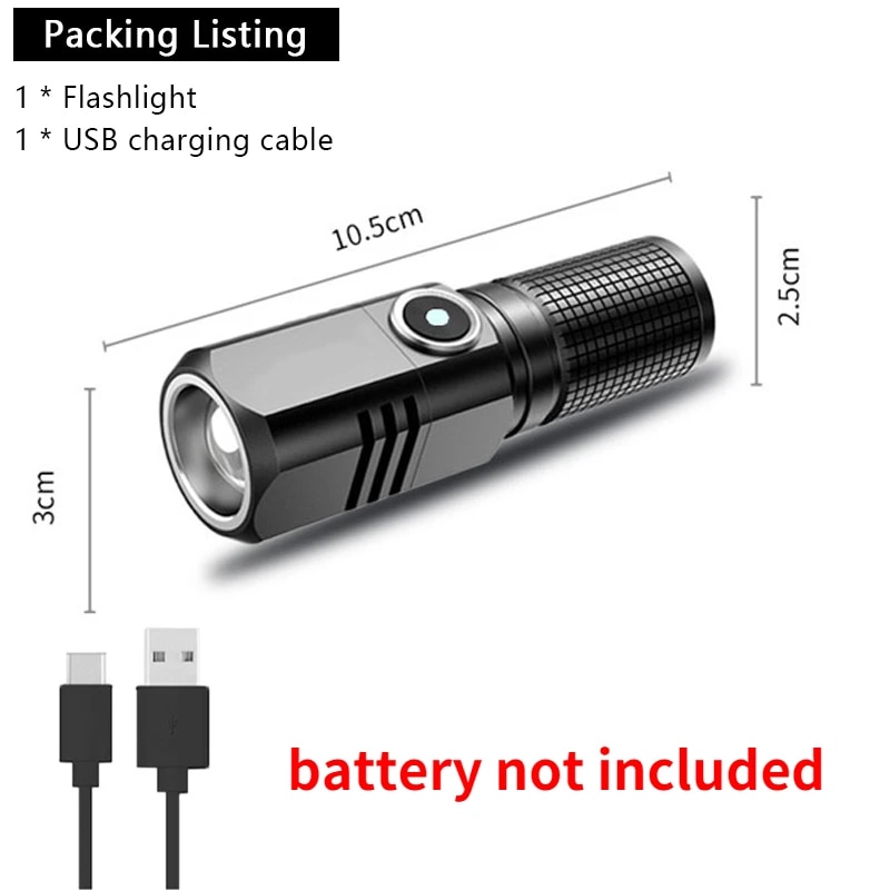 XHP50 LED USB C Rechargeable Mini 16340 18650 Battery Flashlight 1500lm Powerful Torch Can Be Closed with One Click. 