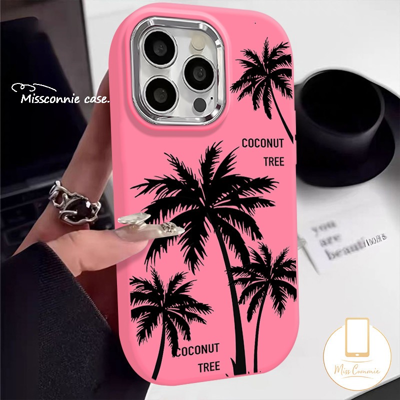 Art Sunset Coconut Tree Doodle Cover for Realme C67 C51 C17 5i C12 C15 C11 C35 Note 50 C21Y C55 C20A 8i 9i 5s C53 C25Y C25 C33 C20 5 C30 C21 6i 7i Narzo 50 Luxury Plating Lens Case. 