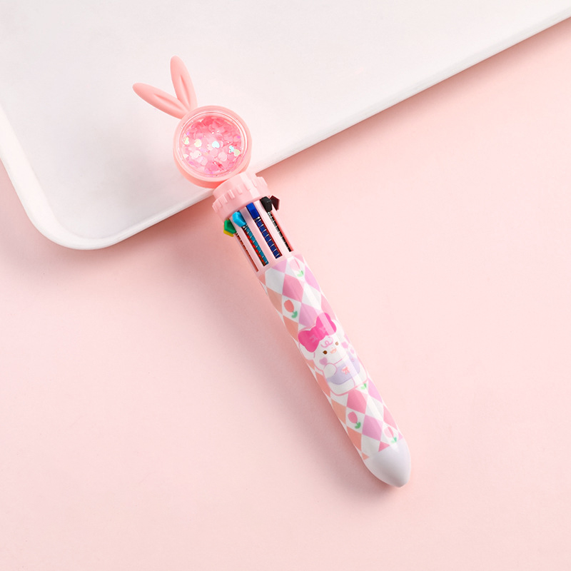 Kawaii Rabbit Ballpoint Pen 10 Colors Cartoon Cute Bunny Sequin Pens SUPER BABY