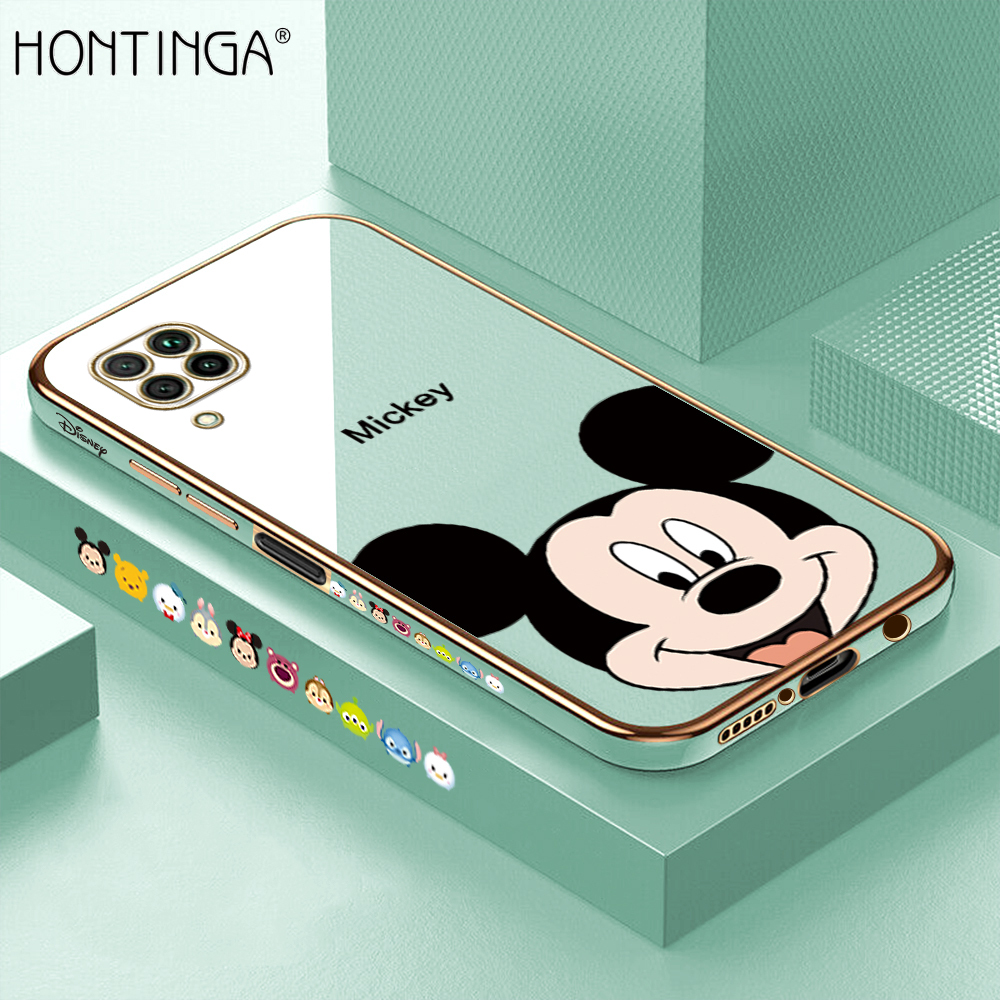 Hontinga for Huawei Nova 7I Back Cover + Free Lanyard Luxury 6D Plating Cartoon Mouse Side Pattern Case Soft Silicone Square Mobile Cover