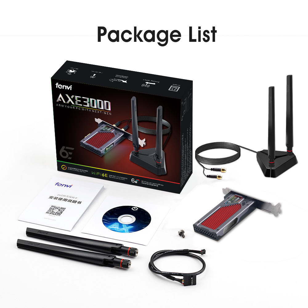 FENVI FV-AXE3000 Wi-Fi 6E AX210 Bluetooth 5.3 Wireless 5374Mbps 2.4G/5GHz/6G WiFi 802.11AX/AC PCIExpress Network Card Adapter PC. 