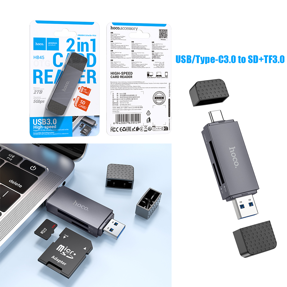 hoco HB45 3.0 Card Reader USB/Type-C3.0 to SD+TF3.0
